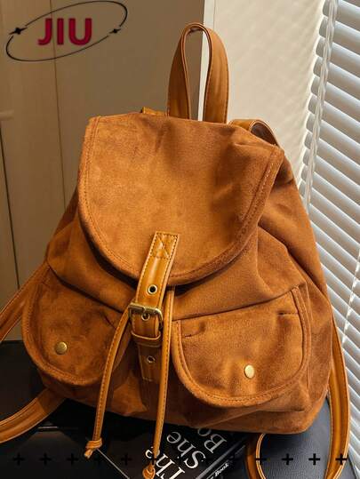 Mochila con solapa con cordón de ante antirrobo para mujer, bolso multifuncional y elegante para uso diario, bolso de viaje ligero con múltiples bolsillos y gran capacidad, mochila minimalista y práctica para la escuela, adecuada para estudiantes, enfermeras, maestros, profesionales, viajes y vacaciones, viajes de negocios, traslados diarios, compras, oficina, citas, senderismo, entrenamiento, trabajo, regalos de cumpleaños, regalos festivos