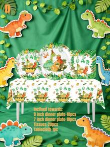 Dinosaur Party Set Of Tableware, Dinosaur Birthday Party Decorations, Includes Dinosaur-Shaped Plates, Cups, Napkins, Suitable For 10-Person Birthday Party Decorations And Party Gifts - Multicolor - View 11