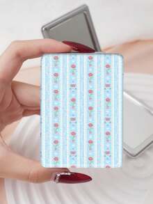 1个折叠式化妆镜，便携式小巧化妆镜，油画风格艺术装饰，轻便耐用的PU皮革，适合各种场合和人群