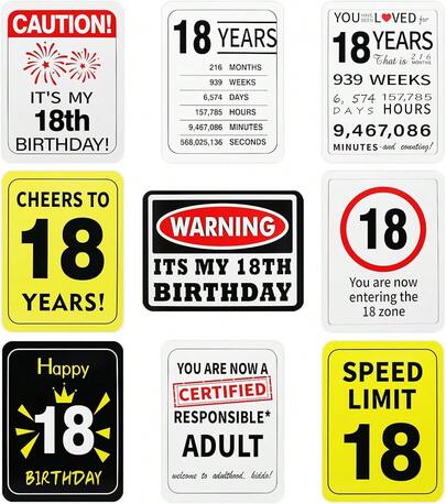 18th Birthday Party Decoration Set - 9pcs, Wall, Window & Door Decor