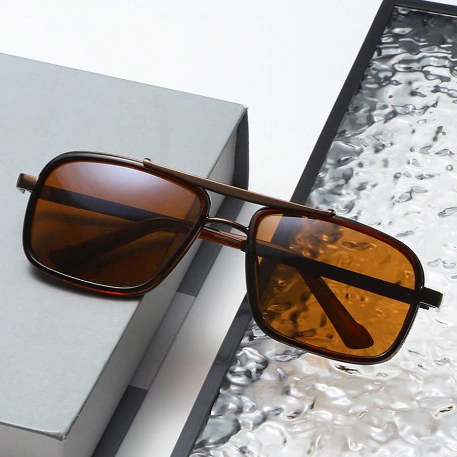 1pc Men's Fashionable Fashion Glasses, Elegant High-End Outdoor Fashion Glasses - Brown - View 1