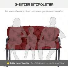 3-Seater Bench Cushion 150 X 98 X 8 Cm, Bench Cushion With Ties, Seat Cushion, Indoor/Outdoor Chair Cushion, Seat Pad, Garden Furniture Cushion, Window Seat Cushion, Swing Cushion, Red - 紅色 - 查看 5