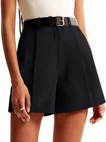NIMIN Womens Shorts Dressy High Waisted Wide Leg Tailored Shorts Pleated Business Casual Work Trouser Shorts Without BeltsA Valentine's Day J4DI - 黑色 - 查看 7