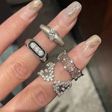 An Italian Medieval Old Money Style Hollow Lace Honeycomb Ring Light Luxury Epoxy Inlaid Diamond Brushed Stacked Marquise Women's Ring - C款 - 查看 1