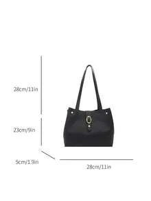 1pc Women's Fashionable Commuter Solid Color Tote Bag, Portable Versatile Large Capacity Shoulder Bag, Suitable For Dates, Shopping, Gifts, Work - Black - View 3