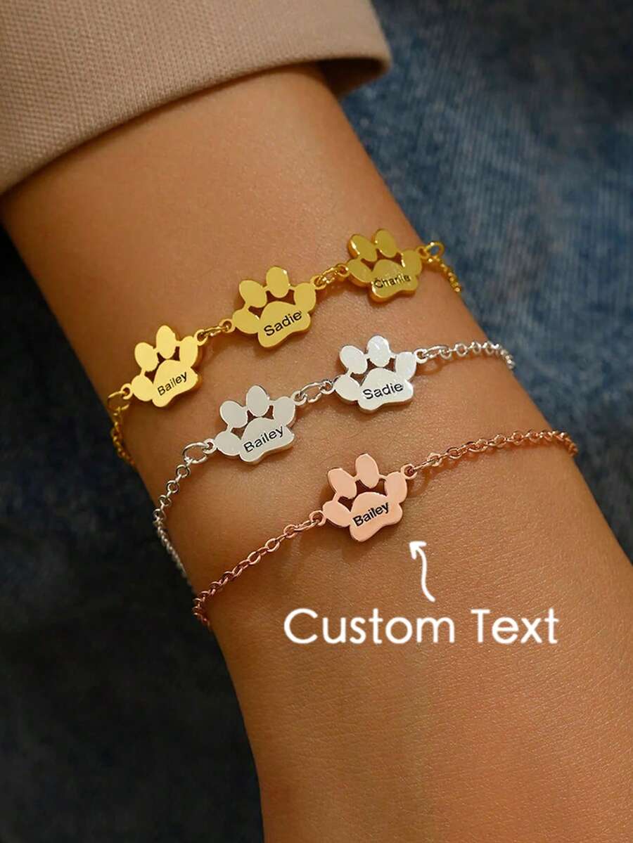 个性化优雅狗狗爪印手链，狗狗/猫咪手链，宠物名字手链，宠物爱好者礼物，圣诞节纪念礼物 - 彩色 - 查看 1