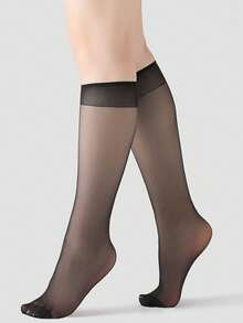 6 paia di calze sottili da donna al ginocchio, calze versatili a metà polpaccio nere, calze alla coscia stile scolastico convenienti - nero - Visualizzare 2