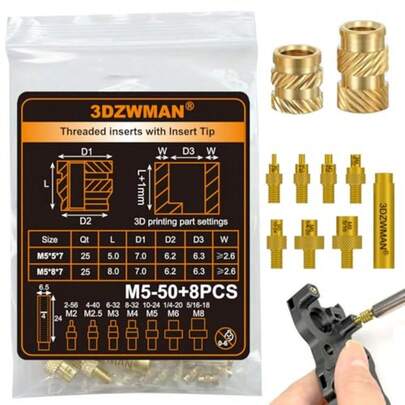 M5 Threaded Inserts With M2-M8 Heat Set Insert ToolsBrass Metric Knurled Nuts For 3D Printing Components And Plastic Parts M5x5x7-25PCS M5x8x7-25PCS