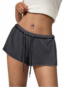 Women's Elastic Drawstring Waist Shorts Low Rise Running Sweat Shorts Micro BottomsA Valentine's Day RLBT - 深灰色 - 查看 1
