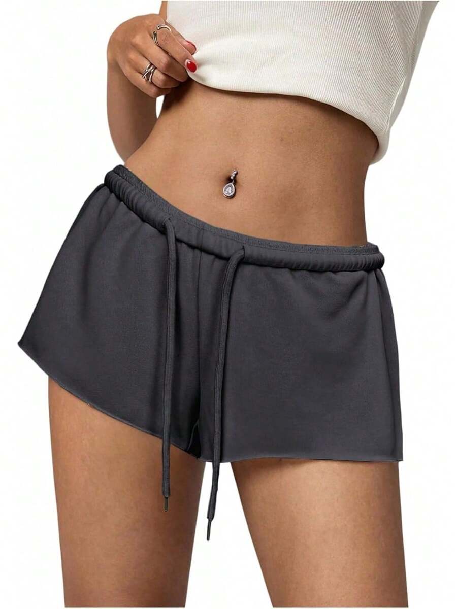 Women's Elastic Drawstring Waist Shorts Low Rise Running Sweat Shorts Micro BottomsA Valentine's Day RLBT - 深灰色 - 查看 1