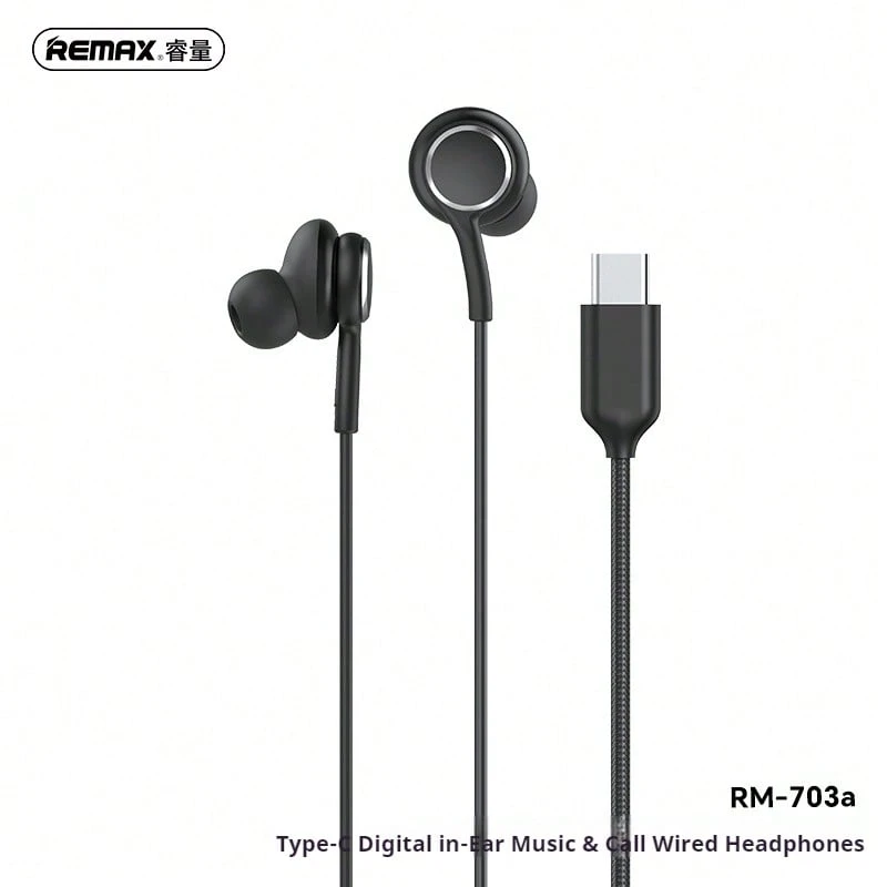 REMAX 睿量 Type-c數位版入耳式音樂通話有線耳機 RM-703a - 黑色 - 查看 1
