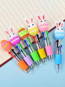 5/10pcs/Easter Fun Pens 0.7mm Cute Bunny Egg Multi-Color Ballpoint Pens Automatic Retractable 4-In-1 Colors Easter Party Giveaways Basket Fillers School Supplies Student Rewards - Multicolor - View 5