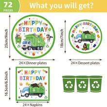 24pcs Garbage Truck Paper Plates & Napkins, Disposable Plates, Party Supplies, Cake & Dessert Plates, Tableware Set, Suitable For Birthday Party, Baby Shower, Daily Meals, Holiday Picnic, Garbage Truck Theme Birthday Party, Serves 24 Guests, Green - Multicolor - View 4
