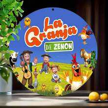 1 Piece 'La Granja De Zenón' Vintage Round Aluminum Sign - 8x8 Inches, Colorful Cartoon Farm Scene Wall Decoration, Suitable For Home, Kitchen, Garden, Bar - Scratch-Resistant, UV-Resistant, And Fire-Resistant, With Anti-Graffiti Surface Treatment, Rustic Farmhouse Decor, 2D, Perfect Room Decoration - 1pc - View 7