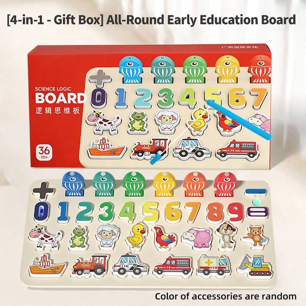 Tablero de rompecabezas de madera Montessori, juguetes educativos tempranos para niños con emparejamiento de letras digitales y formas geométricas, herramienta de aprendizaje para niños y niñas (color aleatorio)