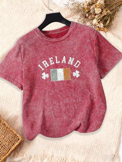 Letnie topy damskie plus size z nadrukiem flagi Irlandii, krótkim rękawem i okrągłym dekoltem, dzianinowe koszulki z grafiką, damskie, letnie stroje na co dzień