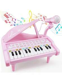 Piano De Juguete Para NiñOs, Teclado De Piano De MúSica 24 Teclas Con MicróFono, Ritmo Colorido Luminoso, ÓRgano ElectróNico Teclados ElectróNicos PortáTiles, Instrumento Musical Regalos Juguetes - 1 - Ver 1