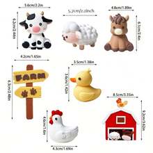 7 piezas Decoraciones de pastel con lindos animales de granja, incluyendo vaca, pollito y granero, decoración para fiesta de cumpleaños, suministros para baby shower, accesorios de repostería, fiesta con tema de granja | Decoración de animales de granja | Decoraciones de pastel duraderas, suministros para fiestas, artículos esenciales para celebración de cumpleaños, decoraciones de pastel universales para días festivos - Multicolor - Ver 9
