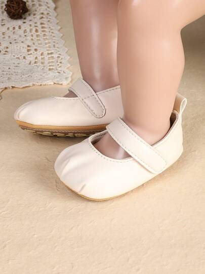 0-12 Meses Zapatos para bebé, Zapatos de cuero sencillos para niñas bebé, Zapatos blandos y antideslizantes para bebé y niño pequeño