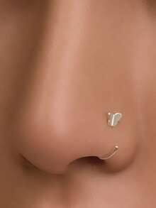 1件S925纯银镀金蝴蝶鼻钩，镀金穿孔环，纯银材质，蝴蝶鼻钩，独特穿孔饰品，男女通用穿孔饰品，鼻环耳环，适合日常佩戴，低过敏性。