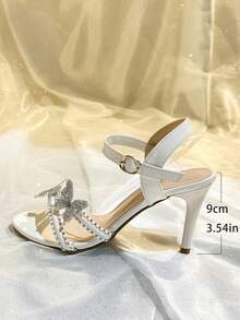 Women's Elegant French Stiletto Heel Sandals Round Toe Rhinestone Embellished 3D Floral Dress Sandals For Party Dating - White - View 4