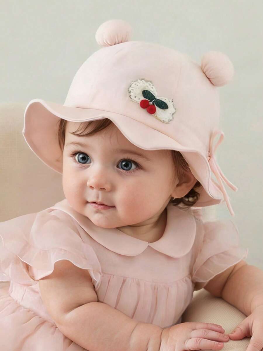 1pc Baby Sun Hat, Spring/Autumn, Baby Girl Bucket Hat, Baby Girl Sun Protection Hat, Suitable For Outdoor, Fits 6-24 Months - Cherry Little Fisherman - View 1