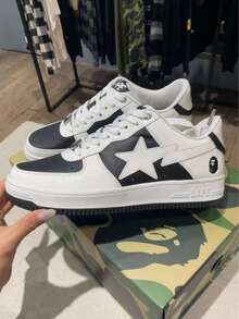 A BATHING APE 真皮经典舒适低帮时尚运动鞋，男女通用 - 黑與白 - 查看 3