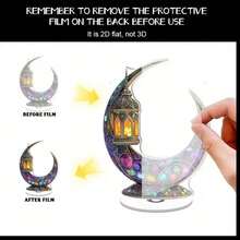 2D Flat, 1pc 2D Flat Rotating Acrylic Desktop Decor, Decorated With Colorful Crescent Moon And Lanterns, Suitable For Celebration Home Decor, Meditation And Relaxation, 2D Flat - Multicolor - View 3