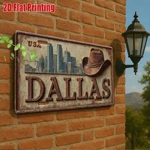 2D Flat - 1 Retro Metal Dallas City Skyline Sign |   2D Flat Print, Aluminum Outdoor Wall Art, 12" * 6", Perfect For Living Room, Office, Bar Decoration, Gift For Urban Explorers And USA Enthusiasts CP - A - View 7