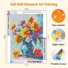 MISCER Flower Diamond Art Kits For Adults, Floral Diamond Painting Kits For Beginners, 5D Full Drill Round Paint With Diamonds Pictures, Gem Art Painting DIY Crafts Kit Decor 12x16inch - 花-11 - 查看 3