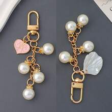 AD 时尚珍珠心形钥匙扣，配贝壳吊坠和珍珠流苏——少女心配饰，完美礼物 - 珍珠流蘇鑰匙鏈 - 查看 6
