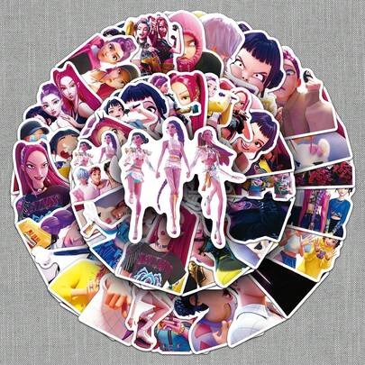 50张女巫狩猎主题贴纸，KPOP动画电影贴纸，防水装饰贴纸，适用于水杯、手机、笔记本电脑、电脑、杯子、节日礼物等。