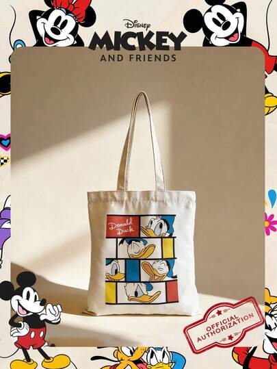  1 pieza Bolsa de caramelos con diseño oficial de Donald Duck de Disney, bolsa de almuerzo, bolsa de merienda de lona, bolsa de hombro, bolsa de playa casual, bolsa de compras de lona reutilizable de gran capacidad para niñas, bolso de hombro para uso diario, salidas, regreso a la escuela