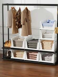 Stackable Plastic Storage Baskets, Foldable Wardrobe Dividers, Storage Boxes, Drawer Racks, And Storage Containers Suitable For Wardrobes, Cabinets, Kitchens, Bathrooms, And Offices. - White - View 7
