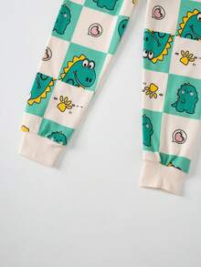 2pcs/Set Young BoyCartoon Dinosaur & Geometric Print Homewear Set, Boys' Pajamas, Children Cotton Crew Neck Comfortable Underwear, Autumn - Green - View 8