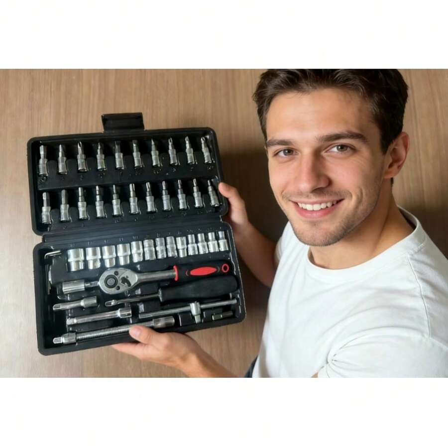 镀铬汽车维修套筒扳手套装 - 家用或送礼佳品 - 黑色 - 查看 1