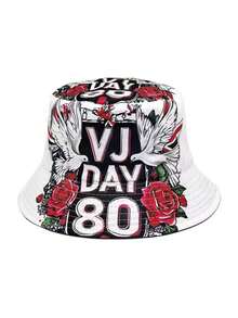1 chiếc mũ xô họa tiết chữ phong cách cổ điển thập niên 80 dành cho cả nam và nữ, có thể đảo ngược để chống nắng, họa tiết ngẫu nhiên, mùa xuân/hè - A - Xem 16