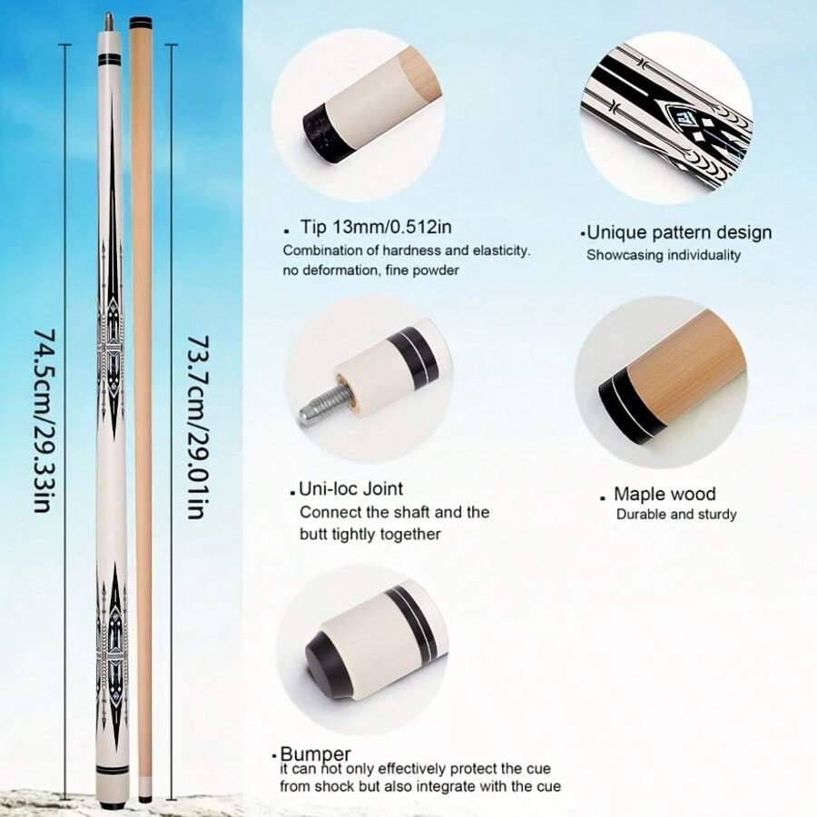 1pc Hardwood Maple 1/2 Snooker Cue, 13mm Tip, 58 Inch Length, 20 Oz, European Style Handle Design, American 9-Ball Billiard Cue, Unisex, Perfect Gift For Father Or Men - White - View 1