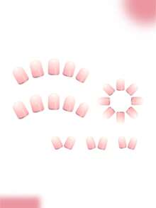 24片闪亮方形美甲贴片，法式渐变闪粉银色美甲，时尚海外美甲 - 粉色 - 查看 5