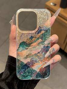 Premium IMD Glitter Gradient Glossy Mountain Painting Shockproof Phone Case Compatible With IPhone 17pro/17Air /17/17promax 16/11/16pro/16plus/16promax/16e/15Promax/13/14/12/XS/XR/7G/8P, Premium Glitter Gradient Gloss Case Compatible With Iphone 15Promax, New 14 Anti-Fall 13 Male Female 12/11 Ultra-Thin Matte 14promax/11/14/13/ Premium Plus Minimalist 15 Soft Silicone Shockproof Phone Protective Case - Multicolor - View 2