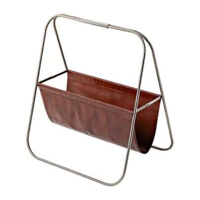 本棚、フロアスタンド式、ステンレスフレーム、レザー素材、雑誌・新聞・定期刊行物収納、北欧スタイル、家庭用、リビングルーム向け (A,39*29*46CM)