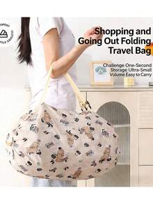 1 Peça Sacola Grande Dobrável de Alta Capacidade, Sacola de Compras Durável, Design Sanfona Retrátil, Formato Redondo, Portátil com Alça de Ombro, Adequada para Compras, Viagens, Dobra em Mochila - Multicolorido - Visão 7