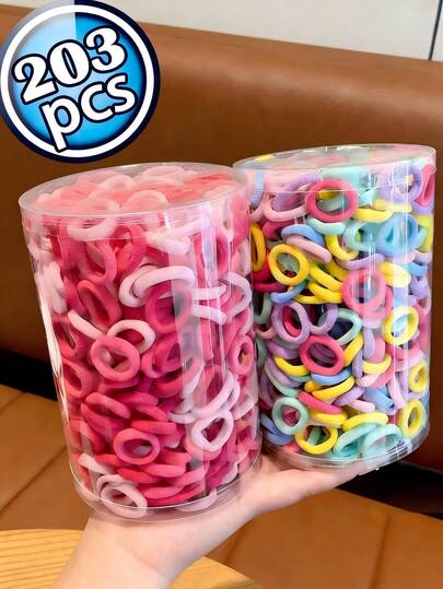 203pcs Colorful Elastic Hair Ties, Small Rubber Hair Bands, Scrunchies And Hair Accessories For Girls And Women, Mixed Colors, Suitable For Fashionable Hairstyles And Daily Use ,Ponytail Holders ,Hair Elastics ,Hair Rope