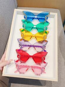 ROMWE Grunge Punk 1pc Rhinestone Butterfly Fashion Glasses, Fashion Bling Bling Fashion Glasses For Women, Everyday Use - Color Frame Color - View 3