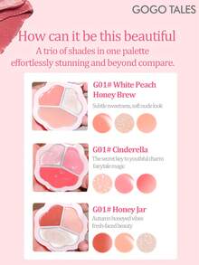 GOGO TALES Rubor en crema de 3 colores, con efecto luminoso e hidratante. Logra una piel brillante y tersa, con un rubor brillante y un sutil brillo perlado. Perfecto para estudiantes y principiantes en maquillaje, GOGOTALES - G01# Brew de miel y melocotón blanco - Ver 6