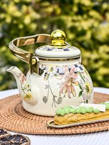 1个带把手的陶瓷水壶，生动的花卉图案设计，耐热，适用于咖啡、茶、水果、牛奶，非常适合家居装饰、聚会、露营、户外活动、厨房装饰，也是返校必备品。 - 彩色 - 查看 5