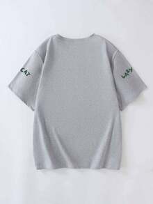 夏季女式番茄猫印花圆领短袖T恤 - 淺灰色 - 查看 3