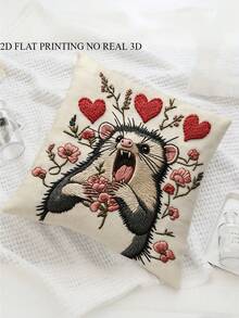 [1pc Retro Kangaroo Pillow]1pc 2D FLAT Printing Retro Style Screaming Kangaroo Pillowcase | Single-Sided Print, 18x18 Inches, Decorated With Floral Hearts And Pink Roses, Zip Closure, Machine Washable | Pillow Insert Not Included, Suitable For Decorating Bedrooms, Living Rooms, Dormitories, Etc. - 1個 - 查看 6