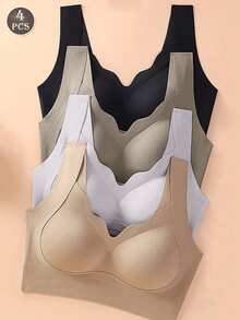 4件套女士无缝无钢圈休闲舒适文胸 - 彩色 - 查看 3