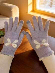 1 Pair Korean Style Winter Bowknot Pattern Five-Finger Women's Casual Versatile Gloves, Touchscreen Compatible For Gaming, Suitable For Daily Commute And Sports - Multicolor - View 8
